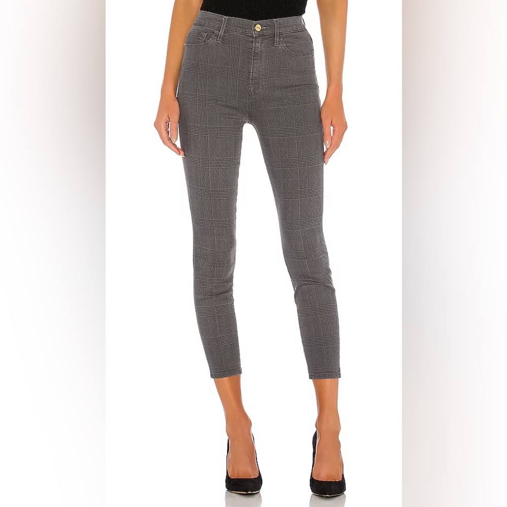 FRAME DENIM: Ali High Rise Washed Grey Plaid, Size 24